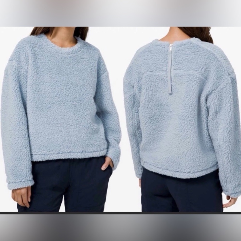 Lululemon Womens Wool Whenever Crew Pullover Sz 12 Chambray Blue Plush Teddy